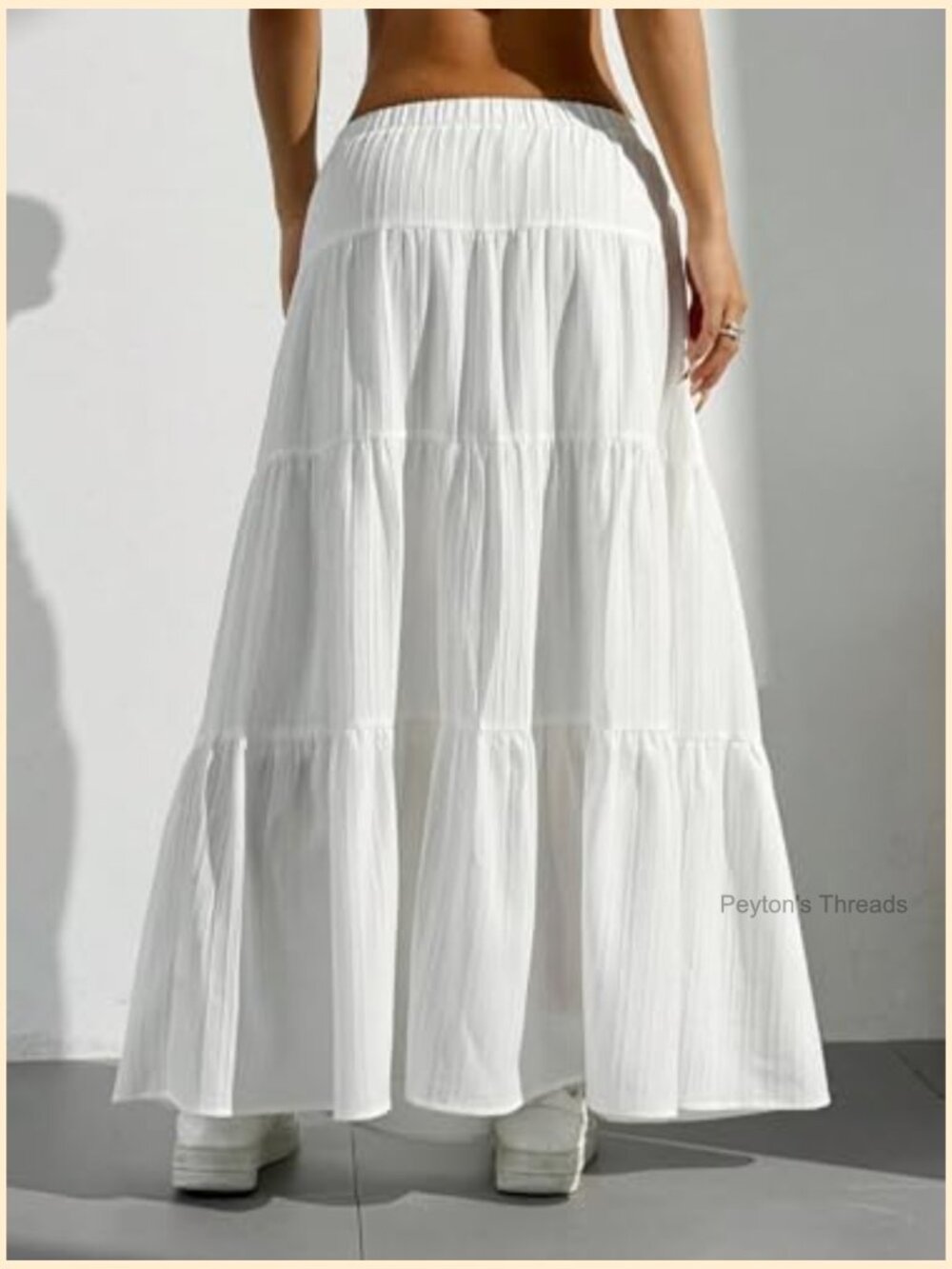 Ruffle Hem A-Line Maxi Skirt Elastic Waist Tiered Boho Long Dress - Picture 2 of 7